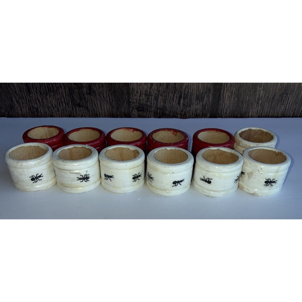 Set- 12 Vintage Ant Napkin‎ Rings Red An White Picnic Vibe